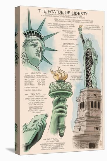 Statue of Liberty National Monument - New York City, NY - Technical-Lantern Press-Stretched Canvas