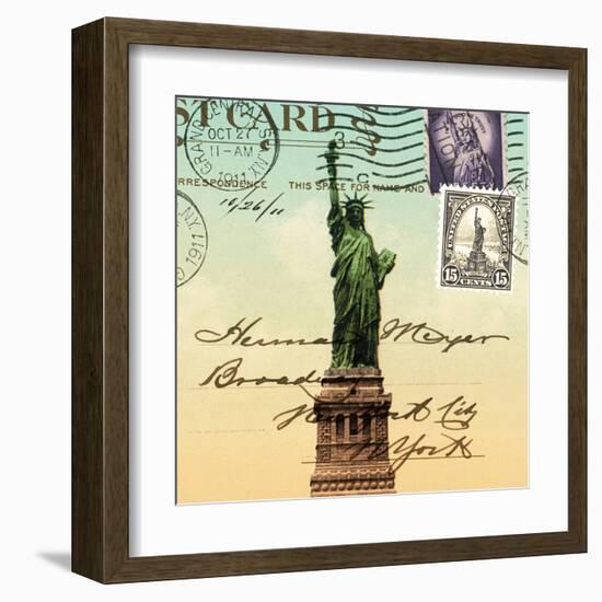 Statue of Liberty, New York Vintage Postcard Collage-Piddix-Framed Art Print