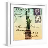 Statue of Liberty, New York Vintage Postcard Collage-Piddix-Framed Art Print