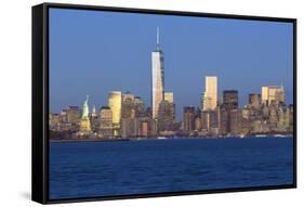 Statue of Liberty, One World Trade Center and Downtown Manhattan across the Hudson River-Gavin Hellier-Framed Stretched Canvas