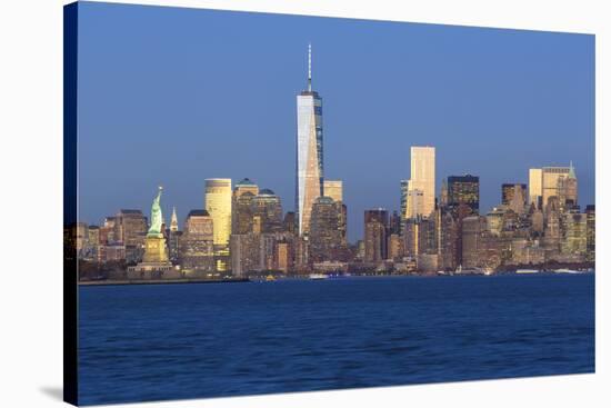 Statue of Liberty, One World Trade Center and Downtown Manhattan across the Hudson River-Gavin Hellier-Stretched Canvas