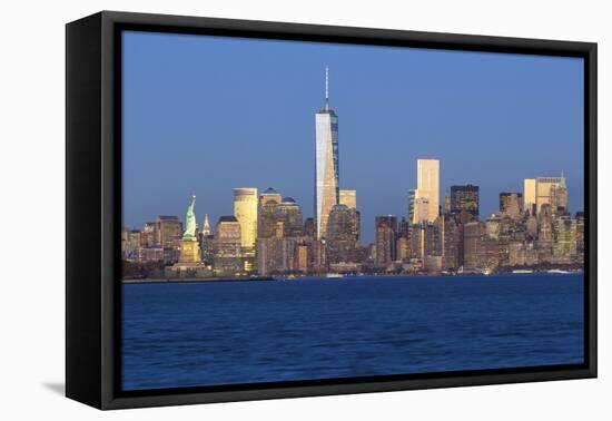 Statue of Liberty, One World Trade Center and Downtown Manhattan across the Hudson River-Gavin Hellier-Framed Stretched Canvas