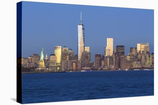 Statue of Liberty, One World Trade Center and Downtown Manhattan across the Hudson River-Gavin Hellier-Stretched Canvas