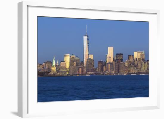 Statue of Liberty, One World Trade Center and Downtown Manhattan across the Hudson River-Gavin Hellier-Framed Photographic Print