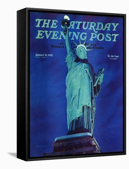 "Statue of Liberty," Saturday Evening Post Cover, January 10, 1942-Ivan Dmitri-Framed Stretched Canvas