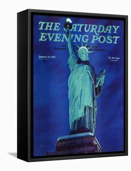 "Statue of Liberty," Saturday Evening Post Cover, January 10, 1942-Ivan Dmitri-Framed Stretched Canvas