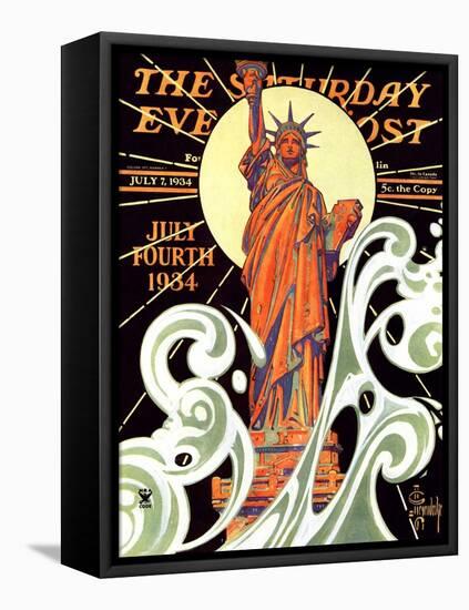 "Statue of Liberty," Saturday Evening Post Cover, July 7, 1934-Joseph Christian Leyendecker-Framed Stretched Canvas