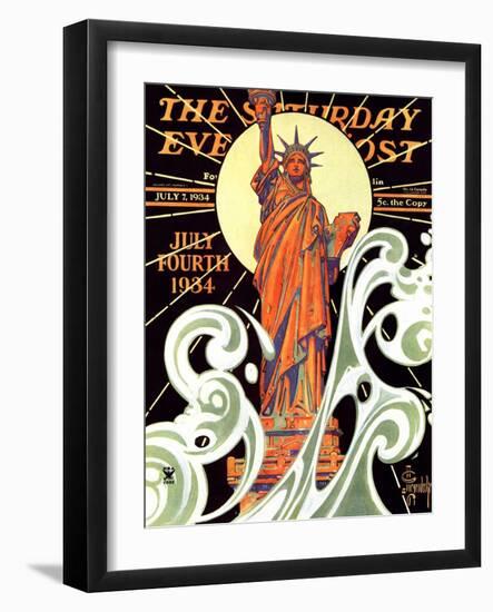 "Statue of Liberty," Saturday Evening Post Cover, July 7, 1934-Joseph Christian Leyendecker-Framed Giclee Print