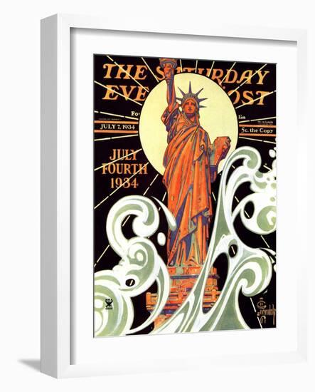 "Statue of Liberty," Saturday Evening Post Cover, July 7, 1934-Joseph Christian Leyendecker-Framed Premium Giclee Print