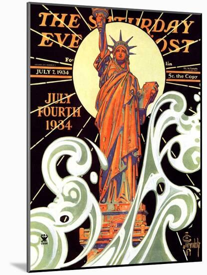 "Statue of Liberty," Saturday Evening Post Cover, July 7, 1934-Joseph Christian Leyendecker-Mounted Premium Giclee Print
