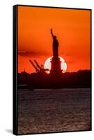 Statue of Liberty sunset. NYC harbor, Manhattan-null-Framed Stretched Canvas