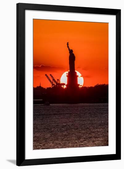 Statue of Liberty sunset. NYC harbor, Manhattan-null-Framed Premium Photographic Print