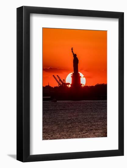 Statue of Liberty sunset. NYC harbor, Manhattan-null-Framed Photographic Print