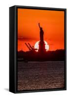 Statue of Liberty sunset. NYC harbor, Manhattan-null-Framed Stretched Canvas
