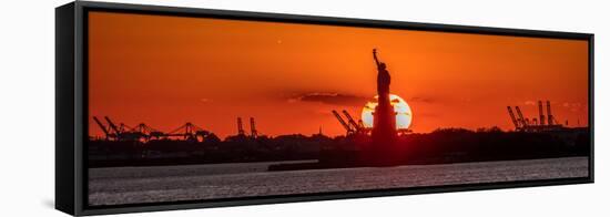 Statue of Liberty sunset. NYC harbor, Manhattan-null-Framed Stretched Canvas