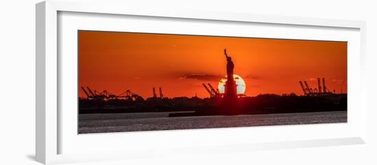 Statue of Liberty sunset. NYC harbor, Manhattan-null-Framed Photographic Print