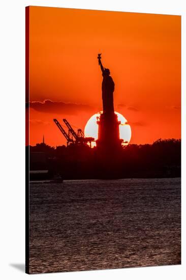 Statue of Liberty sunset. NYC harbor, Manhattan-null-Stretched Canvas