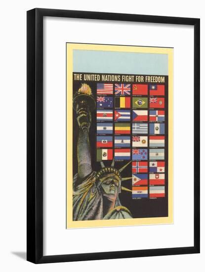 Statue of Liberty, UN Flags, New York City-null-Framed Art Print