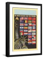 Statue of Liberty, UN Flags, New York City-null-Framed Art Print