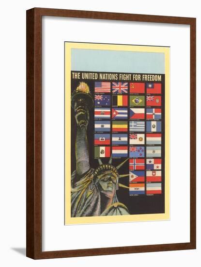 Statue of Liberty, UN Flags, New York City-null-Framed Art Print