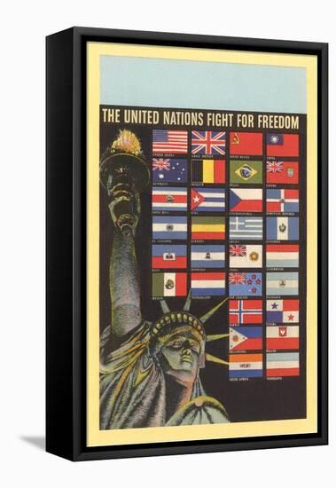 Statue of Liberty, UN Flags, New York City-null-Framed Stretched Canvas