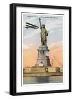 Statue of Liberty with Biplane, New York City-null-Framed Art Print