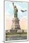 Statue of Liberty with Biplane, New York City-null-Mounted Art Print