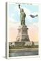 Statue of Liberty with Biplane, New York City-null-Stretched Canvas