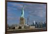 Statue Of Liberty with city in the background, Manhattan, New York City, New York State, USA-null-Framed Photographic Print