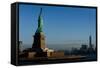 Statue Of Liberty with city in the background, Manhattan, New York City, New York State, USA-null-Framed Stretched Canvas