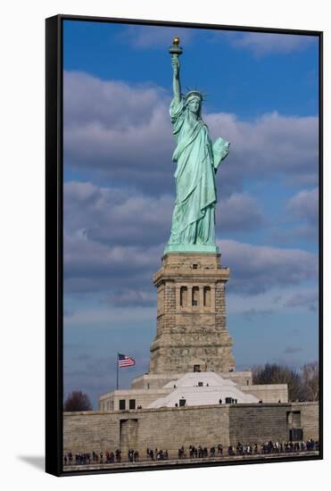 Statue Of Liberty with city in the background, Manhattan, New York City, New York State, USA-null-Framed Stretched Canvas