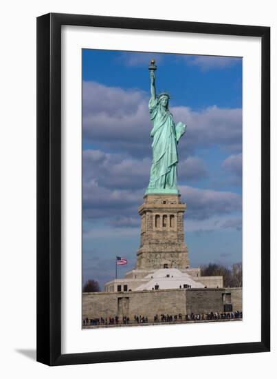 Statue Of Liberty with city in the background, Manhattan, New York City, New York State, USA-null-Framed Photographic Print