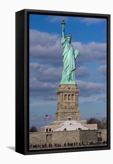 Statue Of Liberty with city in the background, Manhattan, New York City, New York State, USA-null-Framed Stretched Canvas