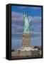 Statue Of Liberty with city in the background, Manhattan, New York City, New York State, USA-null-Framed Stretched Canvas