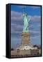 Statue Of Liberty with city in the background, Manhattan, New York City, New York State, USA-null-Framed Stretched Canvas