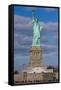 Statue Of Liberty with city in the background, Manhattan, New York City, New York State, USA-null-Framed Stretched Canvas