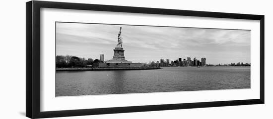Statue of Liberty with Manhattan Skyline in the Background, Ellis Island, New Jersey-null-Framed Photographic Print