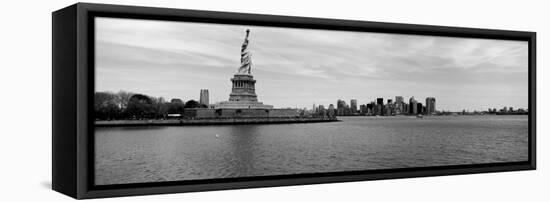 Statue of Liberty with Manhattan Skyline in the Background, Ellis Island, New Jersey-null-Framed Stretched Canvas