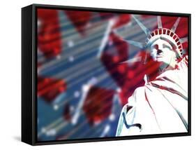 Statue of Liberty with Symbolic Stars and Stripes in the Background-null-Framed Stretched Canvas