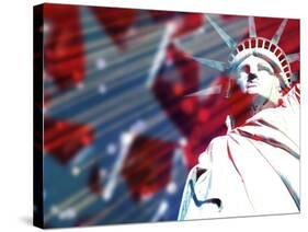 Statue of Liberty with Symbolic Stars and Stripes in the Background-null-Stretched Canvas