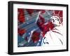 Statue of Liberty with Symbolic Stars and Stripes in the Background-null-Framed Photographic Print