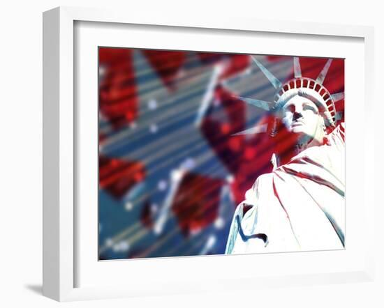 Statue of Liberty with Symbolic Stars and Stripes in the Background-null-Framed Photographic Print