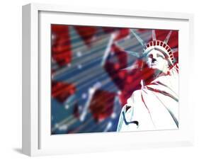 Statue of Liberty with Symbolic Stars and Stripes in the Background-null-Framed Photographic Print