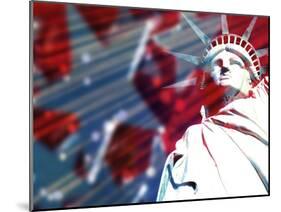 Statue of Liberty with Symbolic Stars and Stripes in the Background-null-Mounted Photographic Print