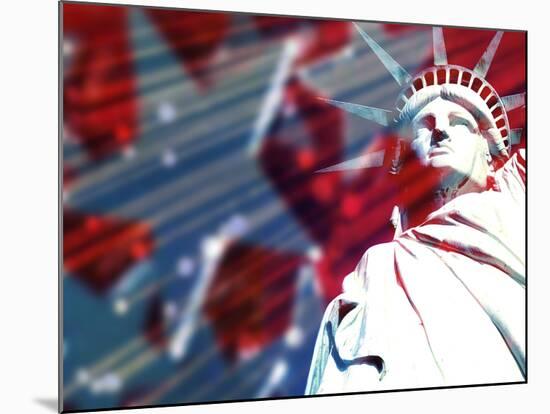Statue of Liberty with Symbolic Stars and Stripes in the Background-null-Mounted Photographic Print