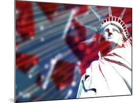 Statue of Liberty with Symbolic Stars and Stripes in the Background-null-Mounted Photographic Print