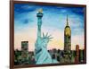 Statue of Liberty with view of NEW YORK-Martina Bleichner-Framed Art Print