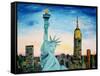 Statue of Liberty with view of NEW YORK-Martina Bleichner-Framed Stretched Canvas