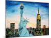 Statue of Liberty with view of NEW YORK-Martina Bleichner-Mounted Art Print