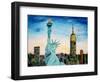 Statue of Liberty with view of NEW YORK-Martina Bleichner-Framed Art Print